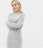 Brave Soul Petite Hudson High Neck Sweater Dress With Balloon Sleeves-gray
