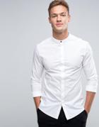 Asos Skinny Shirt In White With Grandad Collar And Gunmetal Popper - W