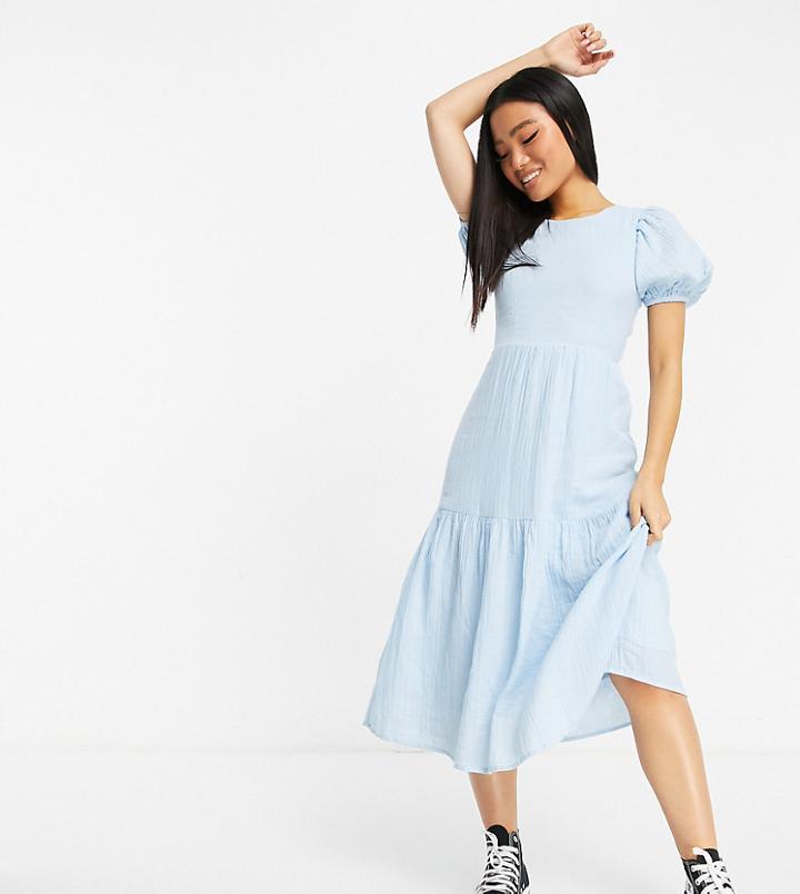 Vero Moda Petite Midi Tea Dress In Blue-blues