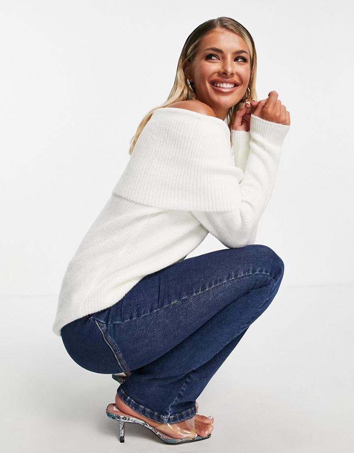 Asos Design Off Shoulder Sweater In Cream-white