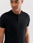 Asos Design Short Sleeve T-shirt With Grandad Neck In Black - Black