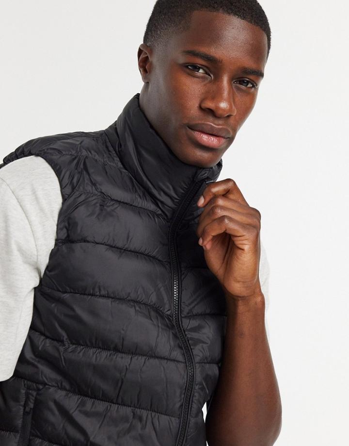 Selected Homme Quilted Vest In Recycled Black