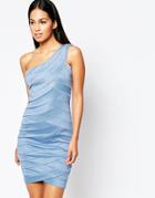 City Goddess One Shoulder Bandage Dress With Embellsihment - Blue