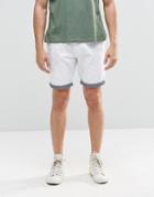 Brave Soul Chino Contrast Turn Up Shorts - White