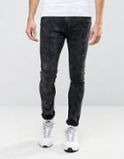 Asos Super Skinny Jeans With Random Bleaching In Black - Black