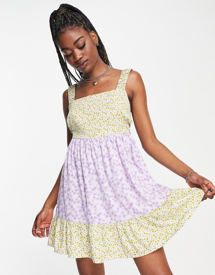 Influence Square Neck Tiered Mini Cami Dress In Mixed Floral-multi