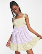 Influence Square Neck Tiered Mini Cami Dress In Mixed Floral-multi