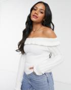 Miss Selfridge Off-the-shoulder Sweater In Cream-white