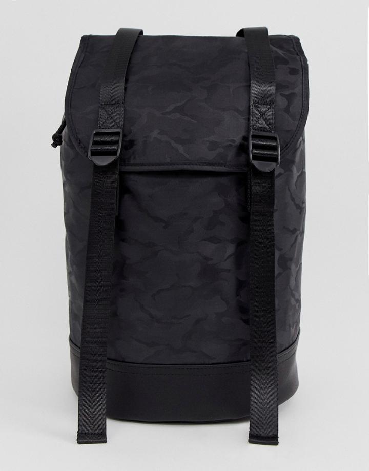 Asos Design Backpack In Black Camo With Double Straps - Black