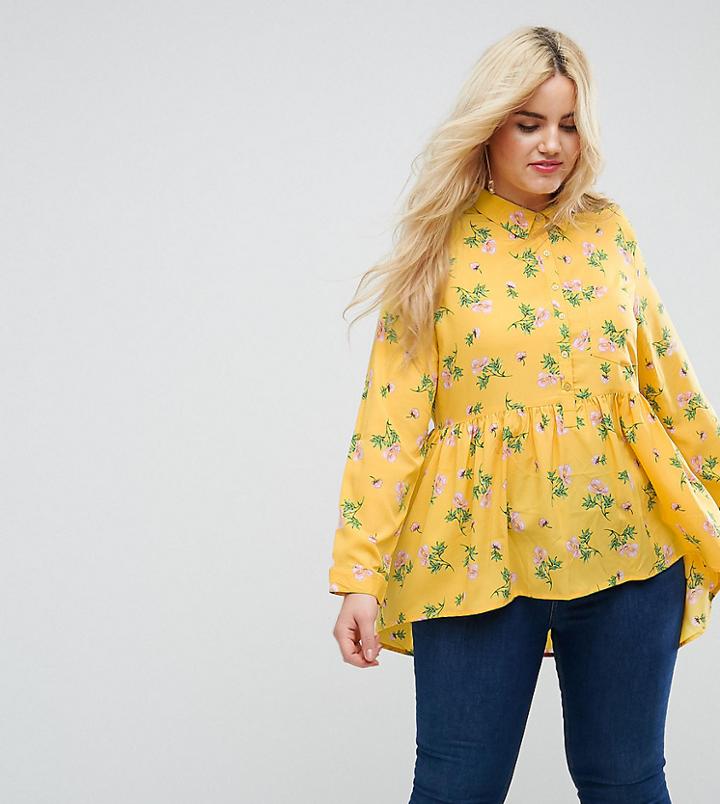 Influence Plus Peplum Hem Floral Shirt - Yellow