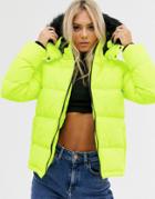 Brave Soul Azelia Neon Puffer Jacket With Hood-yellow
