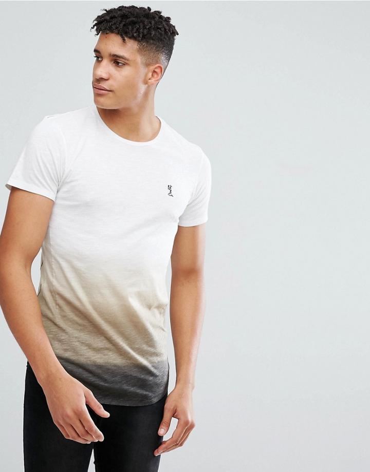 Religion T-shirt With Dip Dye Curved Hem - Beige
