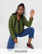 Noisy May Grid Padded Hooded Jacket-green