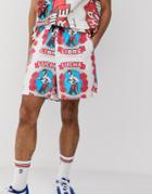 Asos Design Two-piece Slim Shorts In Washed Wrestler Print-white