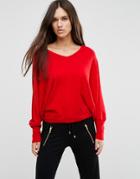 Asos Sweater With V Neck In Swing Shape - Red