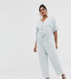 Asos Design Curve Soft Denim Jumpsuit With Button Detail In Lightwash Blue