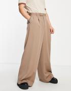 Asos Design Extreme Wide Smart Pants In Stone-neutral