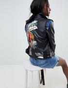 Blank Nyc Biker Jacket With Embroidered Detail - Black