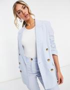 Asos Design Clean Double Breasted Linen Suit Blazer In Blue-blues