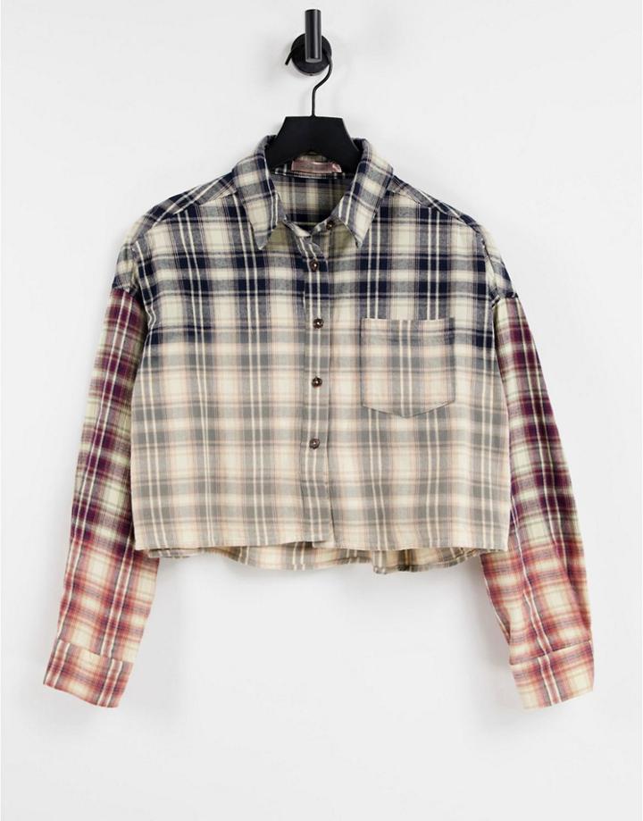 Skylar Rose Cropped Check Shirt In Ombre-brown