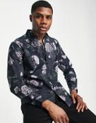 Bolongaro Trevor Floral Print Cotton Slim Fit Shirt-black