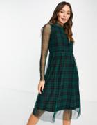 Y.a.s. Juma Check Print Mesh Midi Dress In Green