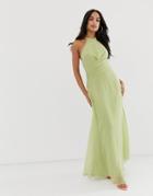 Asos Design Maxi Dress With High Neck And Drape Waist Detail-multi