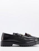 Walk London Sean Chunky Bar Loafers In Black Leather