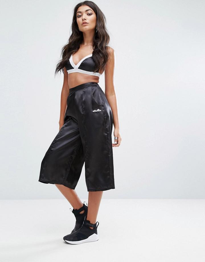 Ellesse High Waist Satin Culottes With Pin Tuck Detail Co-ord - Black