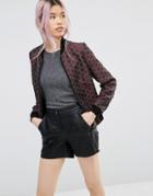 Helene Berman Zip Front Bomber Jacket In Black And Copper Spots - Black