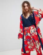Kiss The Sky Floral Kimono Co-ord - Red