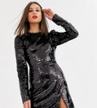 Fashion Union Tall Allover Sequin Mini Dress With Mini Split In Black