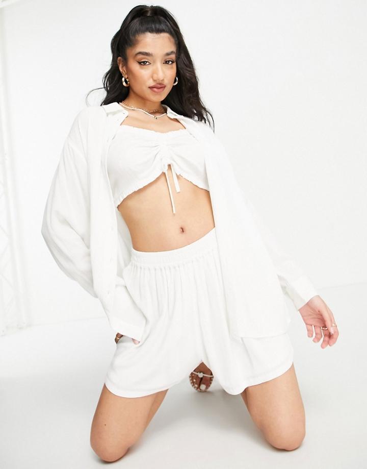 Miss Selfridge Cheesecloth Oversized Shirt In Ivory - Part Of A Set-white