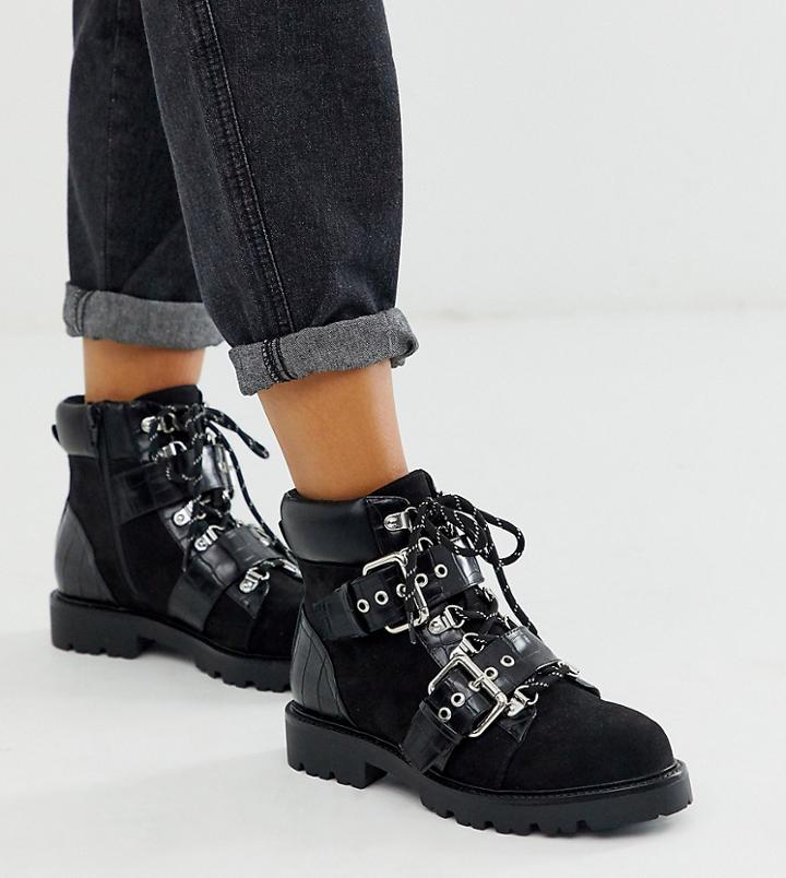 Asos Design Wide Fit Avenue Hiker Boots In Black