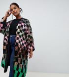 Asos Design Curve Checkerboard Sequin Kimono - Multi