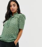 Fashion Union Petite Pussybow Blouse In Spot - Green