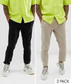 Asos Design 2 Pack Skinny Ankle Grazer Chinos In Black & Beige Save - Multi