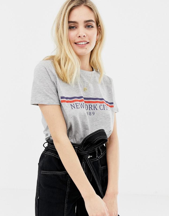 New Look Nyc Girlfriend Slogan Tee - Gray