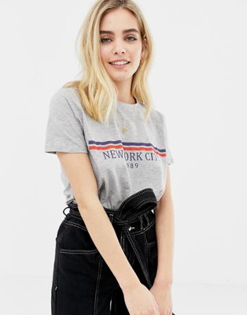 New Look Nyc Girlfriend Slogan Tee - Gray