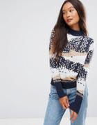 Shae Cotton Abstract Knit Sweater - Navy