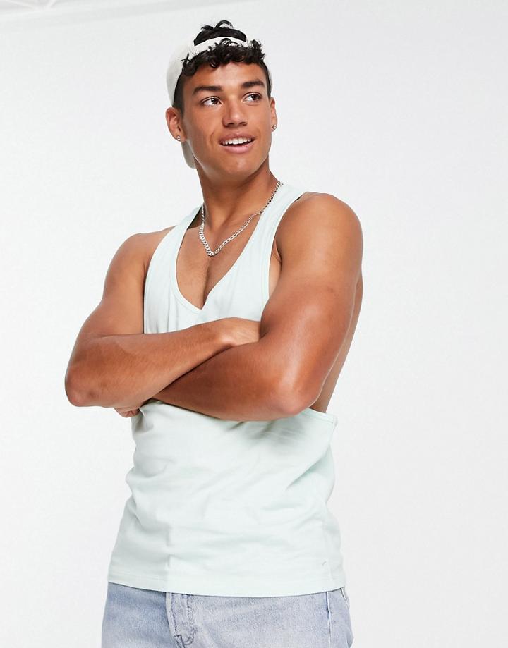 Asos Design Tank Top With Extreme Racer Back In Washed Green