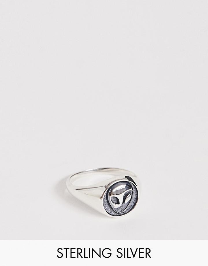 Asos Design Sterling Silver Alien Yin Yang Ring - Silver