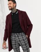Asos Design Wool Mix Overcoat In Port-red