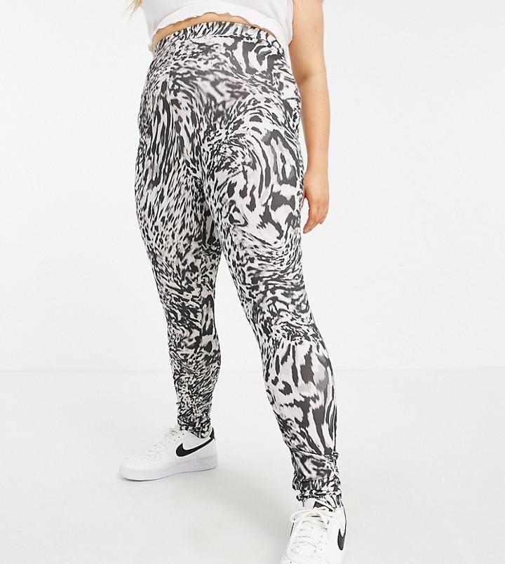 Asos Design Curve Leggings In Blurred Animal Print-grey