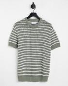 Topman Crochet Knit Stripe T-shirt In Olive-green