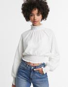 Monki Ruched Neck Long Sleeve Top In Off White