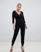 City Goddess Jumpsuit With Long Sleeves-black