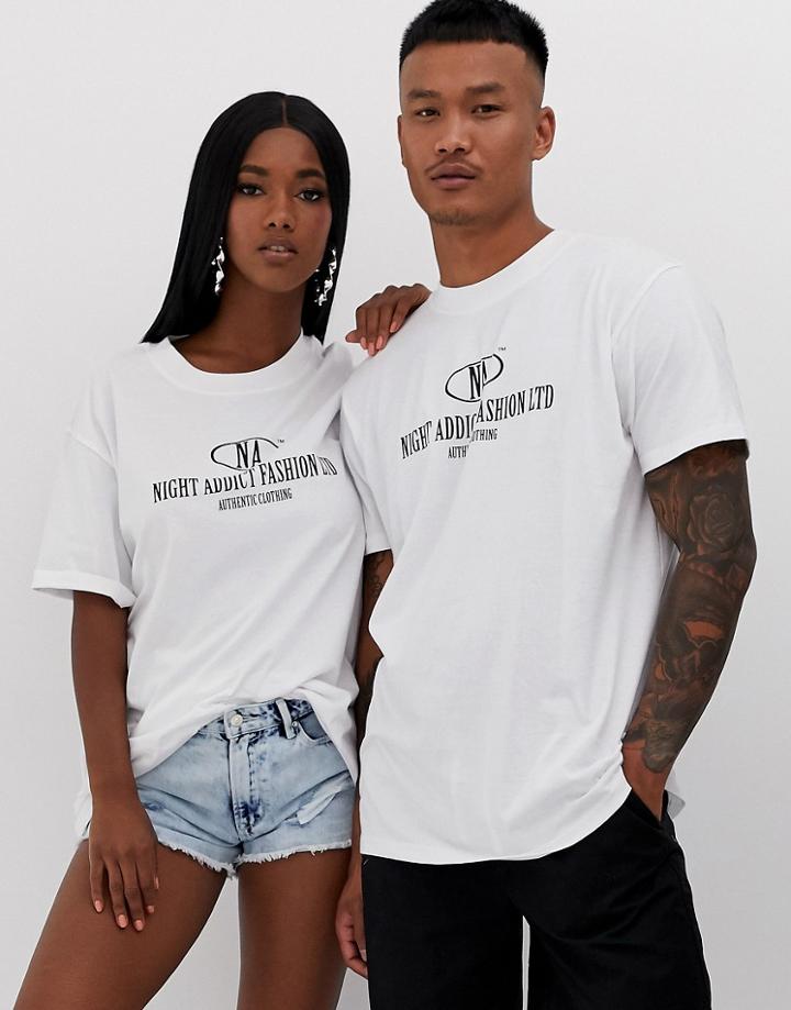 Night Addict Unisex Oversized Logo T-shirt-white