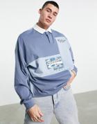 Asos Design Oversized Polo T-shirt With Spliced Color Block In Blue