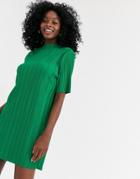 Asos Design Plisse High Neck T Shirt Dress-green